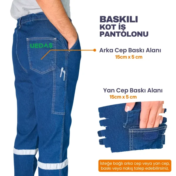 Şirket logosuyla kişiselleştirilmiş iş pantolonları.