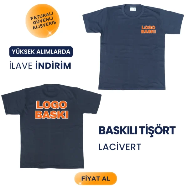 Toptan Baskılı Lacivert Promosyon İş Tişörtü