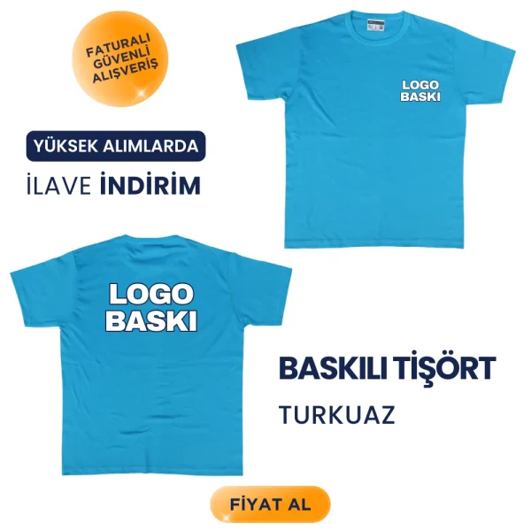 Toptan Baskılı Turkuaz Promosyon İş Tişörtü