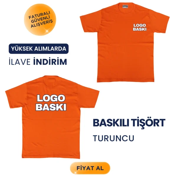 Toptan Baskılı Turuncu Promosyon İş Tişörtü