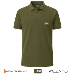 Toptan Baskılı Haki Polo Yaka İş Tişörtü Ön Görünüm