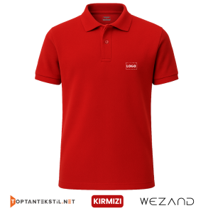 Toptan Baskılı Kırmızı Polo Yaka İş Tişörtü Ön Görünüm