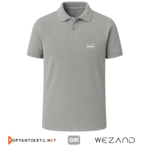 Toptan Baskılı Gri Polo Yaka İş Tişörtü Ön Görünüm
