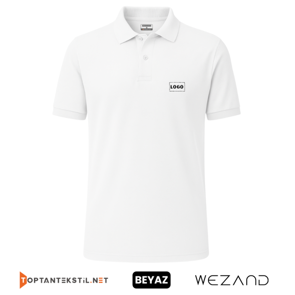 Toptan Baskılı Beyaz Polo Yaka İş Tişörtü Ön Görünüm