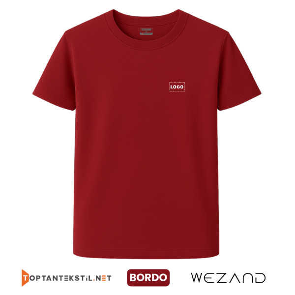 Toptan Baskılı Bordo Promosyon İş Tişörtü Ön Görünüm