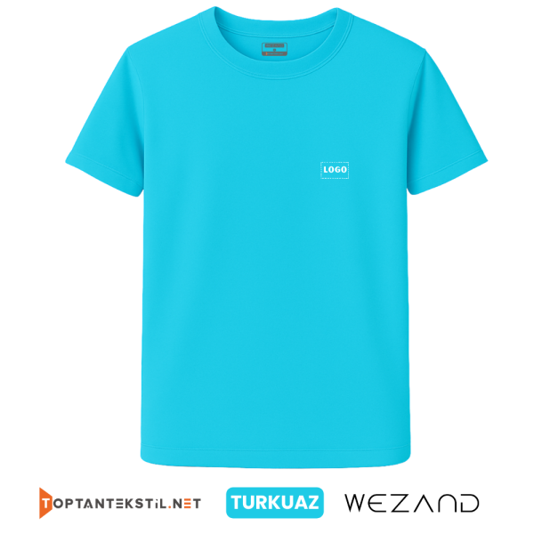 Toptan Baskılı Turkuaz Promosyon İş Tişörtü Ön Görünüm