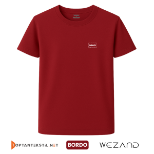 Toptan Baskılı Bordo Promosyon İş Tişörtü Ön Görünüm