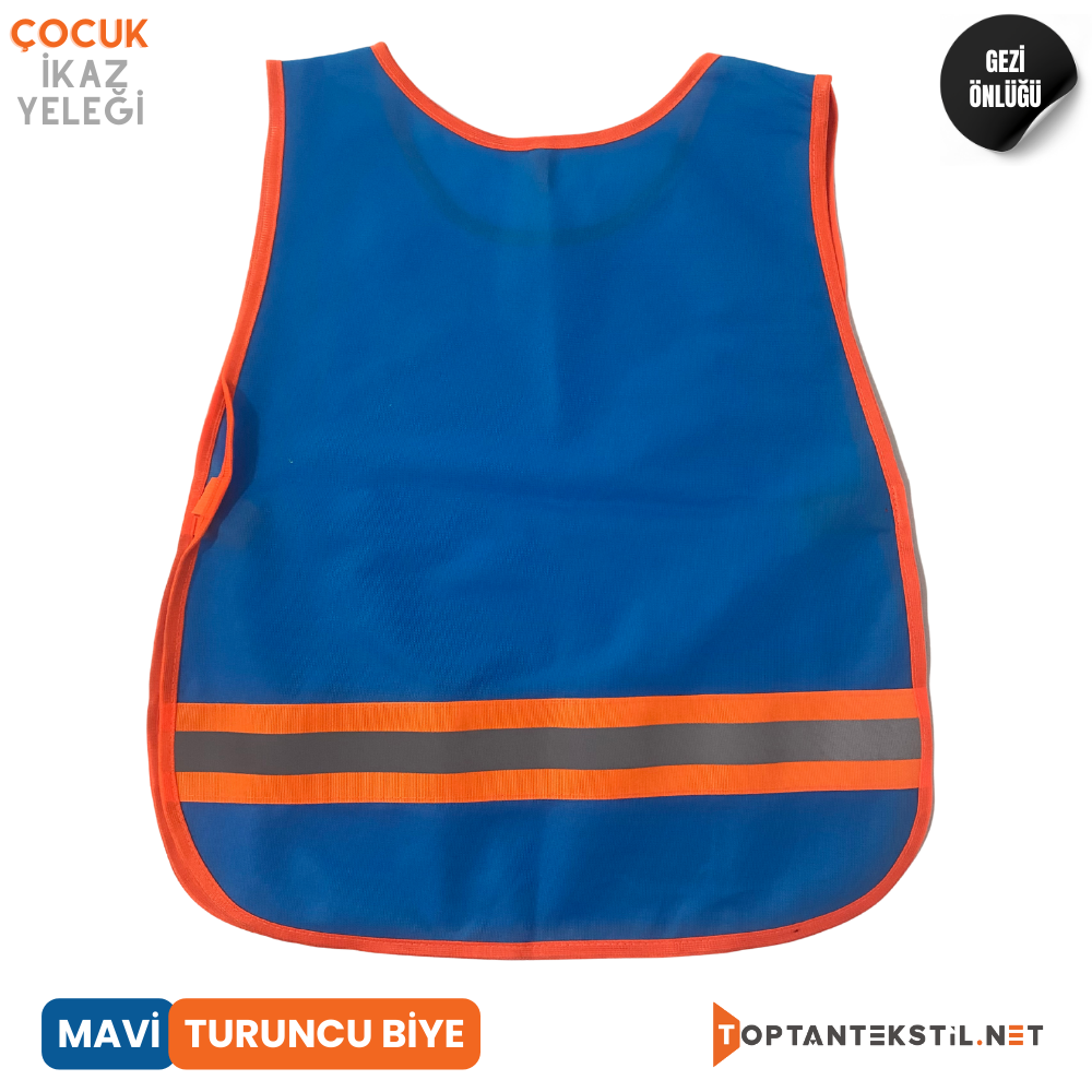 Çocuk Reflektörlü Yelek - Mavi (Turuncu Biye) - Görsel 2