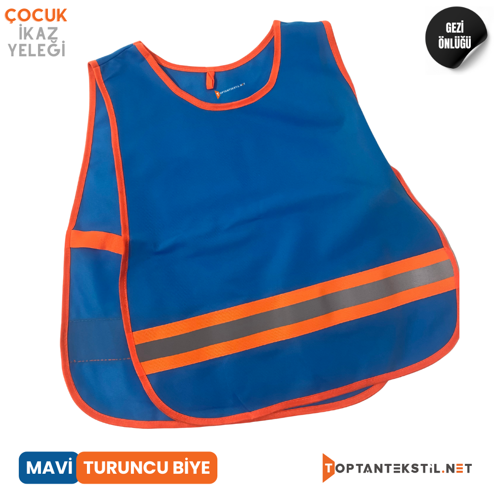 Çocuk Reflektörlü Yelek - Mavi (Turuncu Biye) - Görsel 3