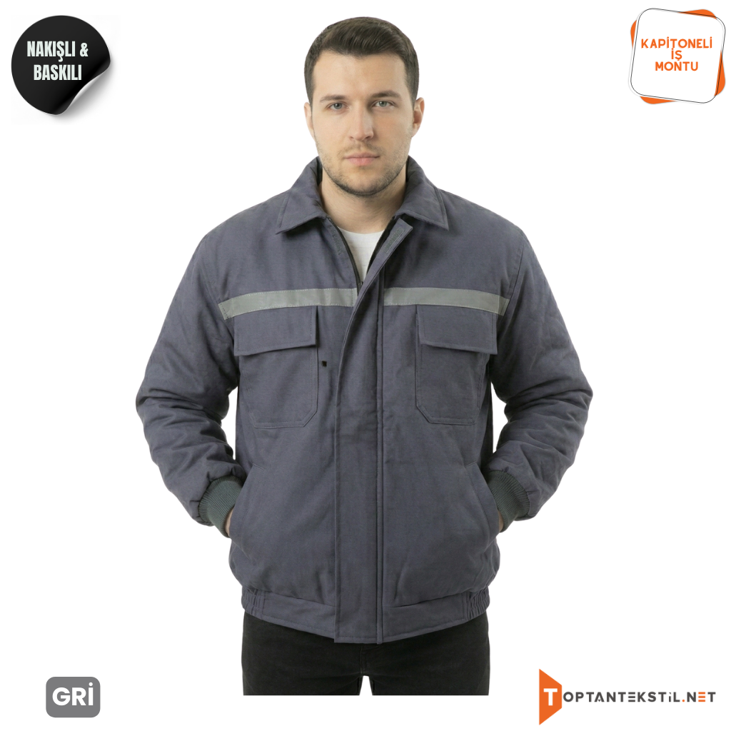 Kapitoneli İş Montu - Gri, Kapitoneli İş Montu - Gri