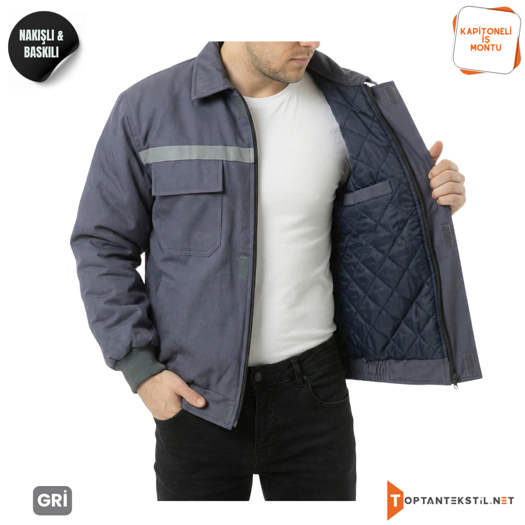 Kapitoneli İş Montu - Gri - Görsel 3