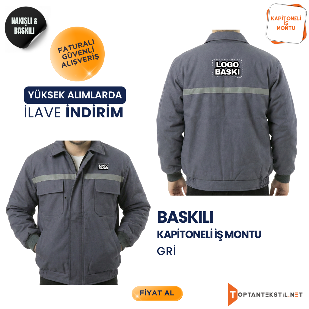 Kapitoneli İş Montu - Gri - Görsel 4