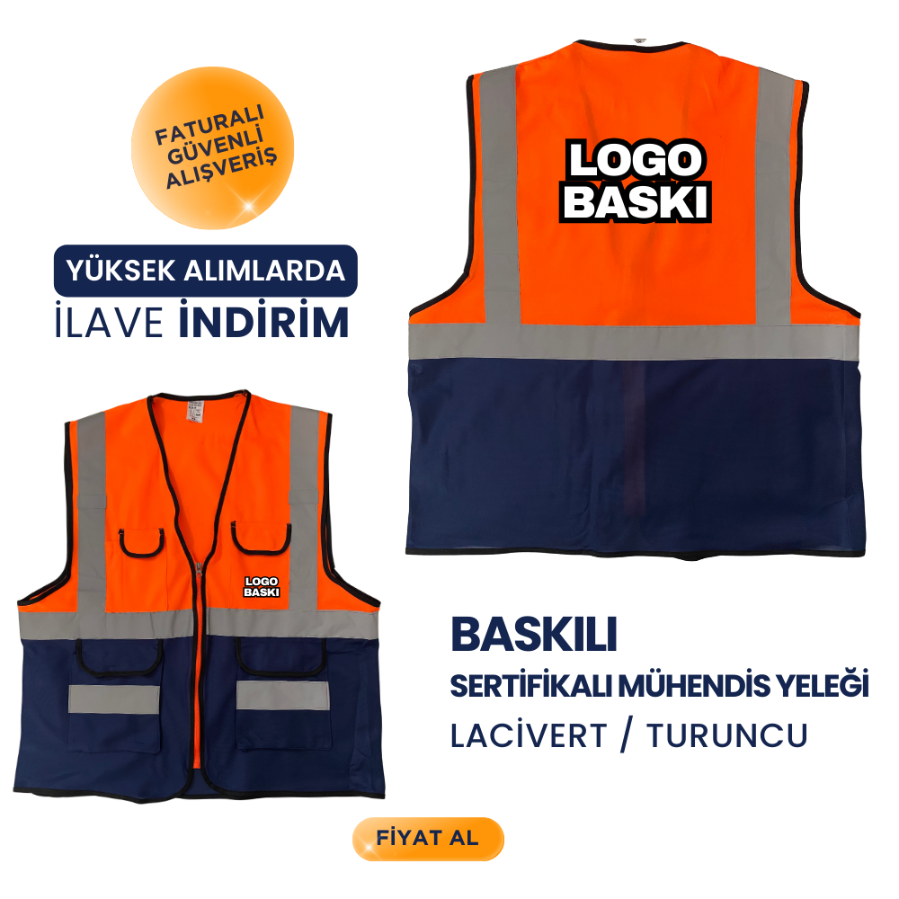 Sertifikalı Mühendis Yeleği - Lacivert/Turuncu - Görsel 3