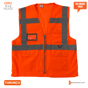 Fileli Cepli İkaz Yeleği - Turuncu