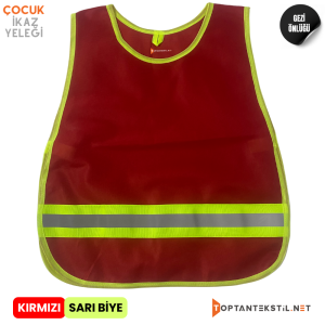 Çocuk İkaz Yeleği - Kırmızı (Sarı Biye)