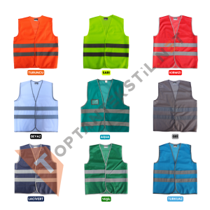 Cepsiz İşçi Yeleği Renk Seçenekleri Baskılı Reflektörlü İkaz Yeleği