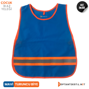Çocuk Reflektörlü Yelek - Mavi (Turuncu Biye)