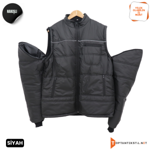 Baskılı Yelek Olabilen İş Mont - Siyah