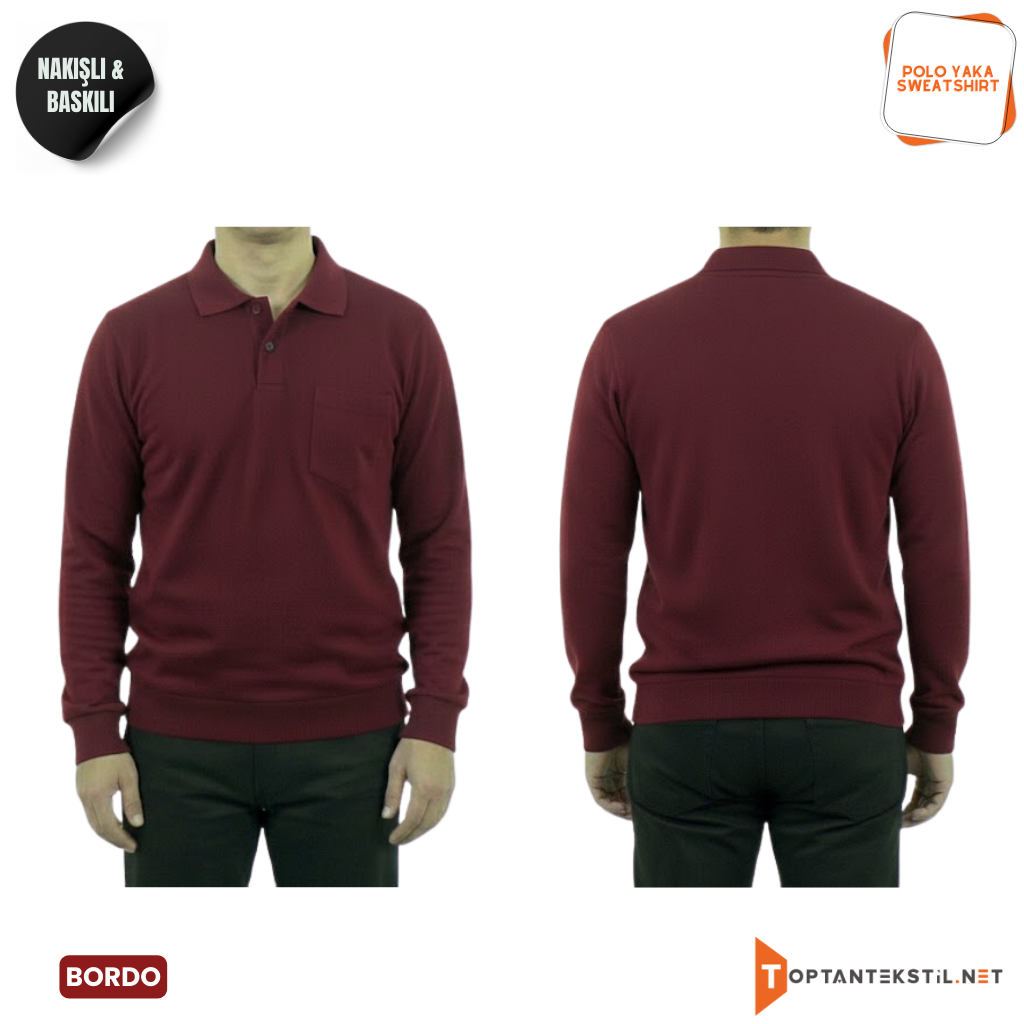 Baskılı Polo Yaka İş Sweatshirt - Görsel 8