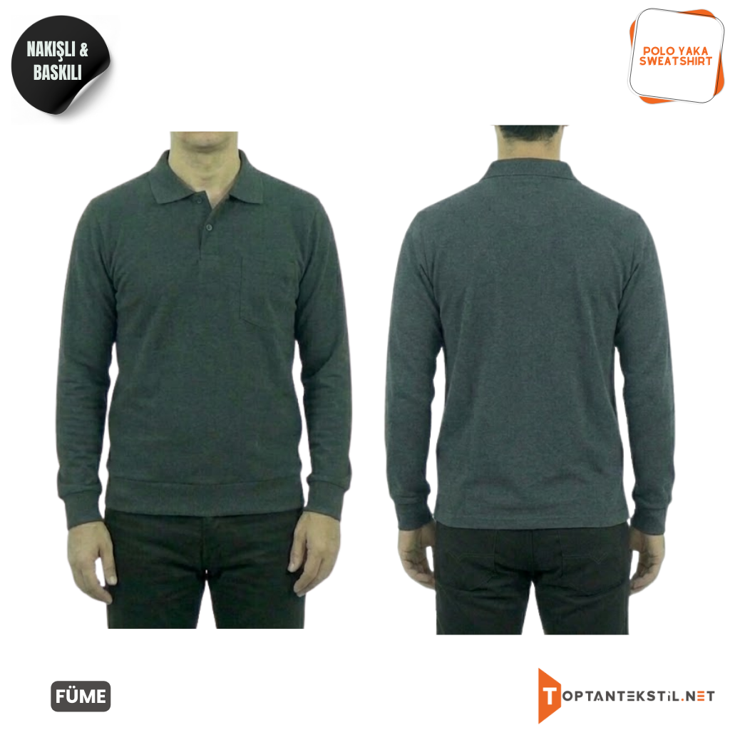 Baskılı Polo Yaka İş Sweatshirt - Görsel 6