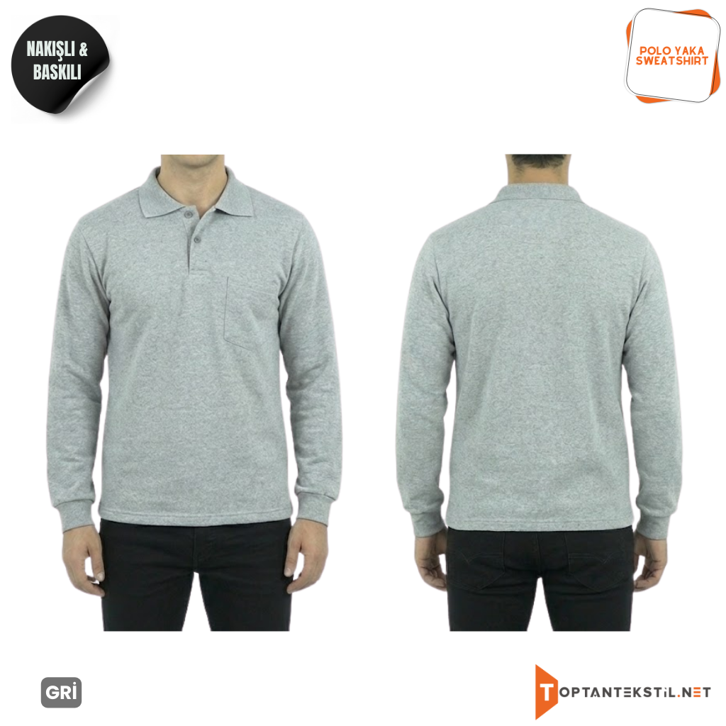 Baskılı Polo Yaka İş Sweatshirt