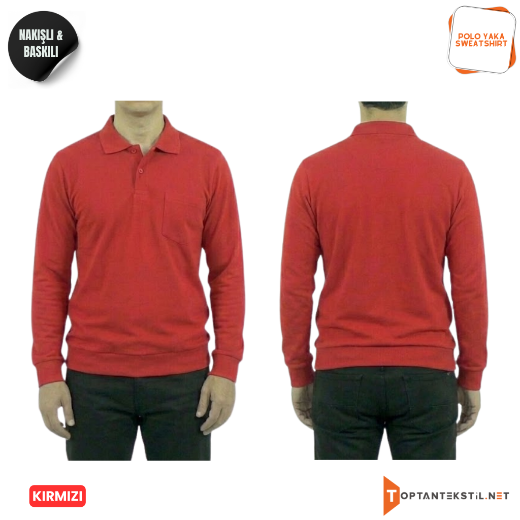 Baskılı Polo Yaka İş Sweatshirt - Görsel 7