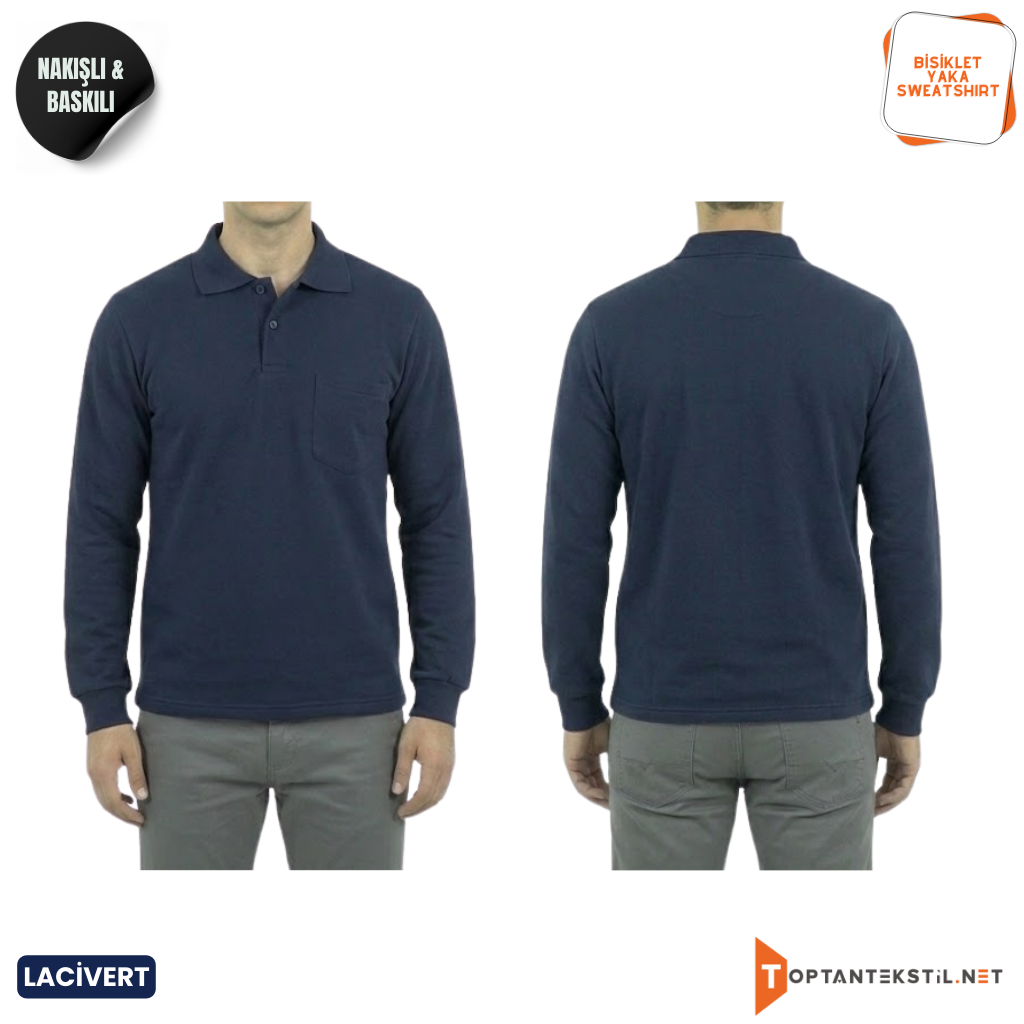 Baskılı Polo Yaka İş Sweatshirt - Görsel 4