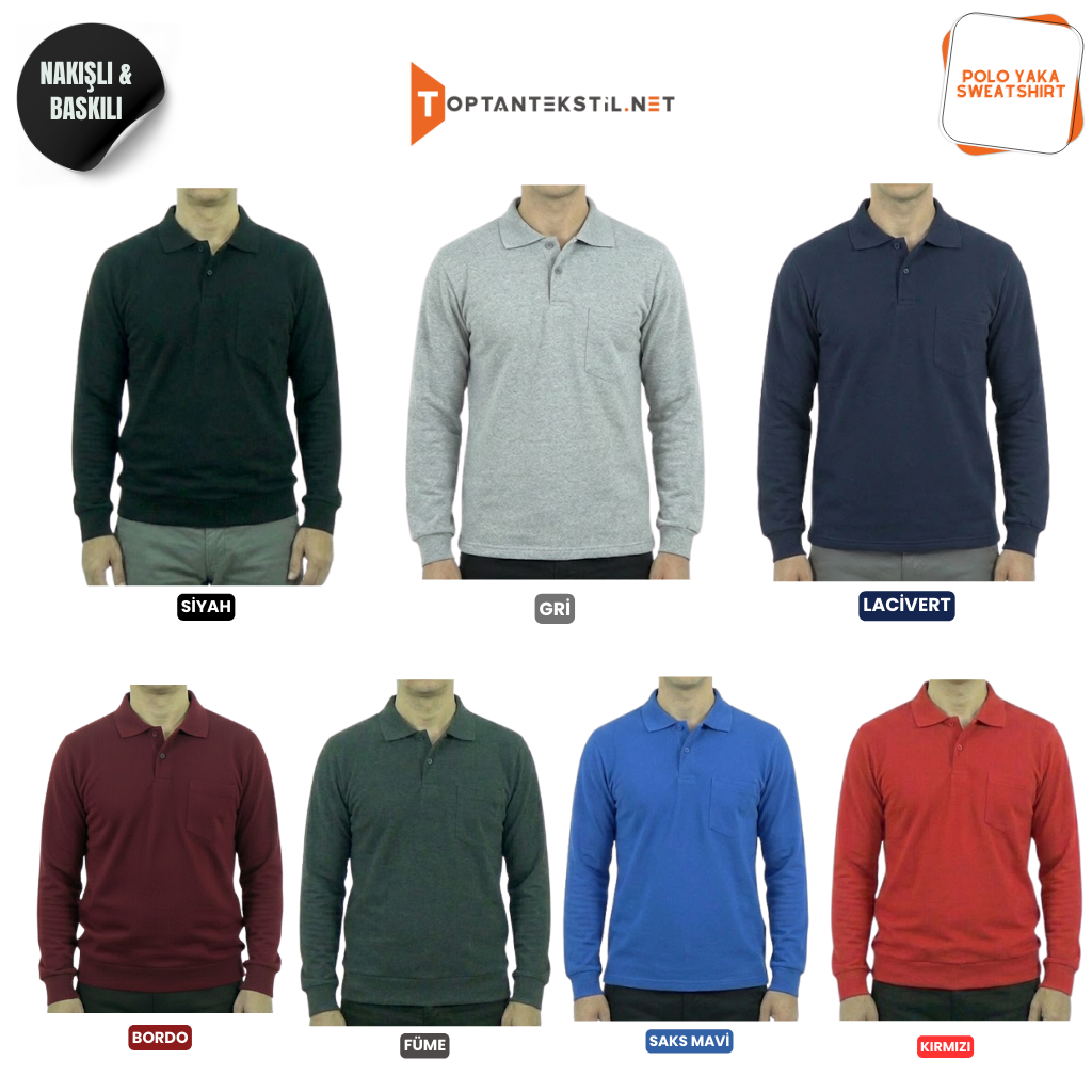 Baskılı Polo Yaka İş Sweatshirt - Görsel 9