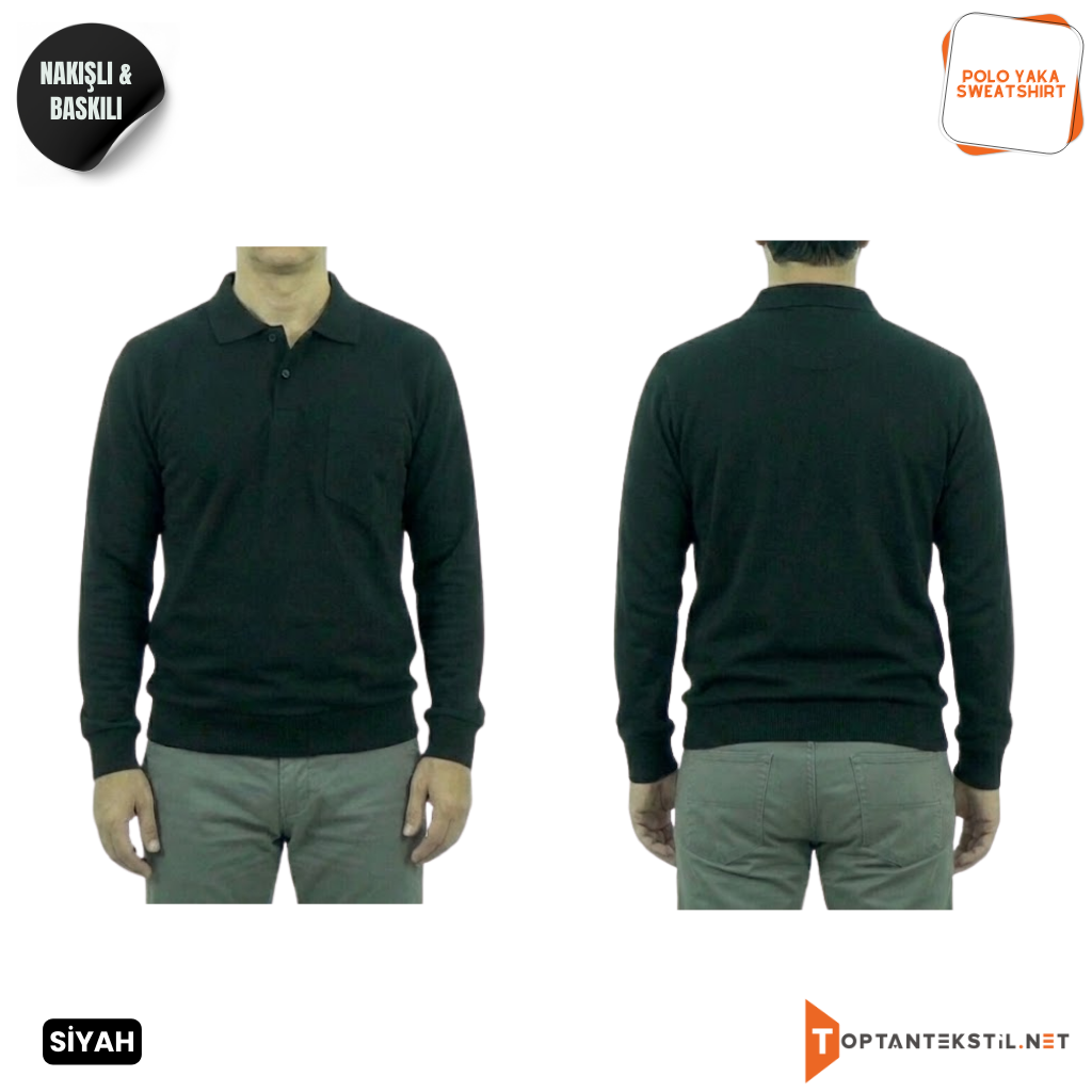 Baskılı Polo Yaka İş Sweatshirt - Görsel 3