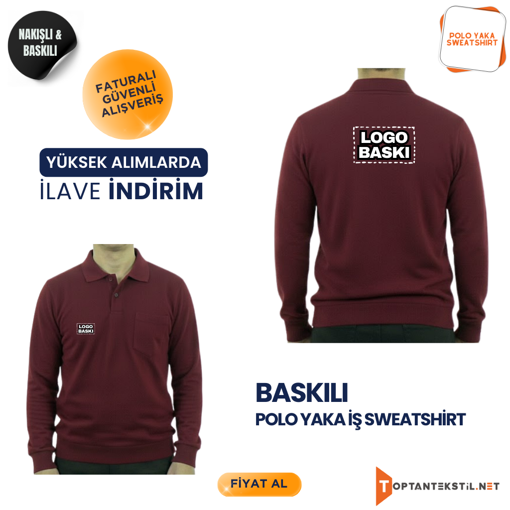 Baskılı Polo Yaka İş Sweatshirt - Görsel 2