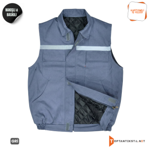Baskılı Kapitoneli İş Yeleği - Gri