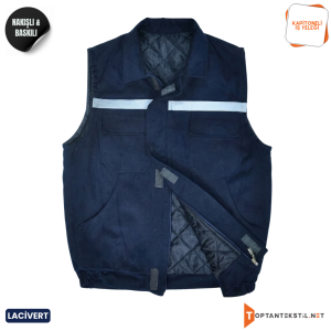 Baskılı Kapitoneli İş Yeleği - Lacivert